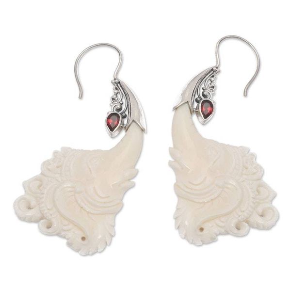 Alternate image for Ganesha-Themed Sterling Silver and Garnet Drop Earrings Romance by Ganesh