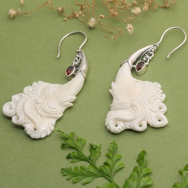 Alternate image for Ganesha-Themed Sterling Silver and Garnet Drop Earrings Romance by Ganesh