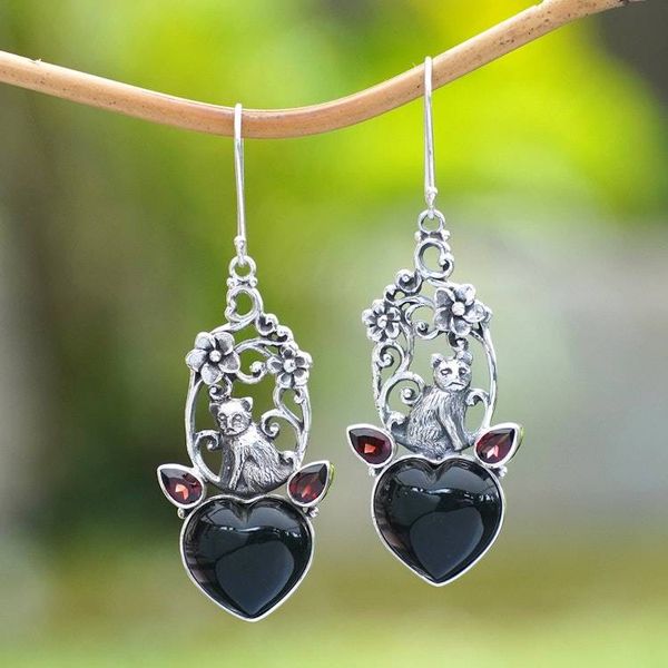 Alternate image for Nature-Themed Heart-Shaped Dangle Earrings with Garnet Gems Jungle Love