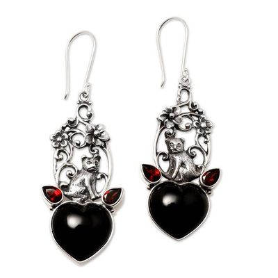 Alternate image for Nature-Themed Heart-Shaped Dangle Earrings with Garnet Gems Jungle Love