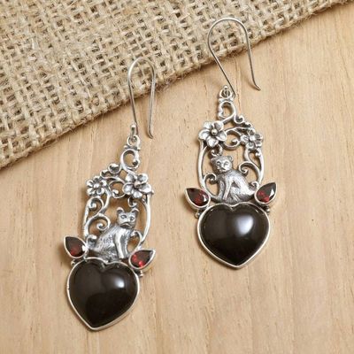 Alternate image for Nature-Themed Heart-Shaped Dangle Earrings with Garnet Gems Jungle Love