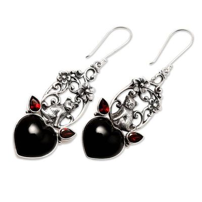 Alternate image for Nature-Themed Heart-Shaped Dangle Earrings with Garnet Gems Jungle Love