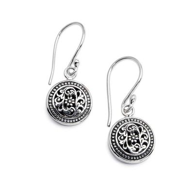 Alternate image for Silver Dangle Earrings with Floral Vine and Dot Accents Heavenly Flower