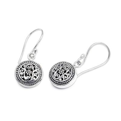 Alternate image for Silver Dangle Earrings with Floral Vine and Dot Accents Heavenly Flower