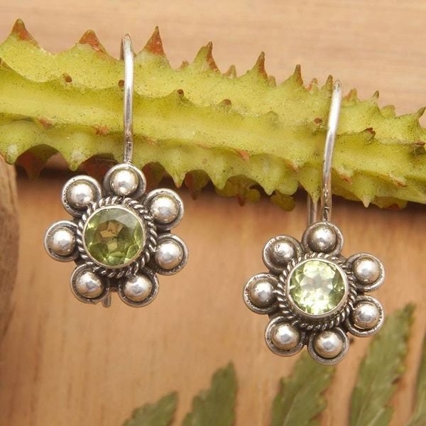 Alternate image for Polished Sterling Silver Drop Earrings with Peridot Gems Fortune Planets