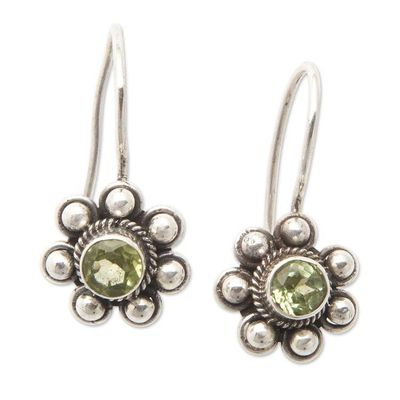 Alternate image for Polished Sterling Silver Drop Earrings with Peridot Gems Fortune Planets