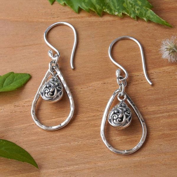 Alternate image for Sterling Silver Dangle Earrings with Swaying Bell Accents Heart of Bell