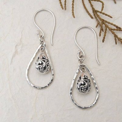 Alternate image for Sterling Silver Dangle Earrings with Swaying Bell Accents Heart of Bell