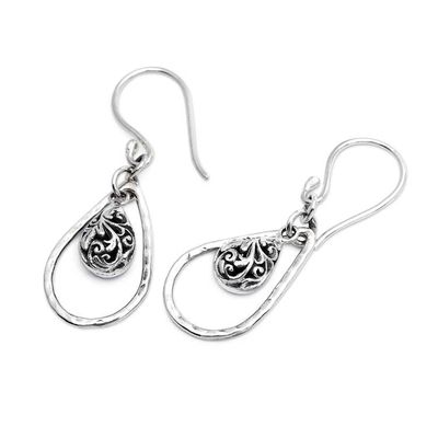 Alternate image for Sterling Silver Dangle Earrings with Swaying Bell Accents Heart of Bell