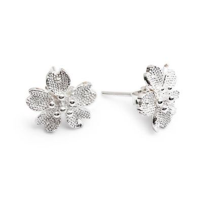 Alternate image for Textured Silver Button Earrings with Cherry Blossom Design Cherry Shine