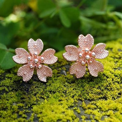 Primary image for Cherry Blossom-Themed 18k Rose Gold-Plated Button Earrings Cherry Glam