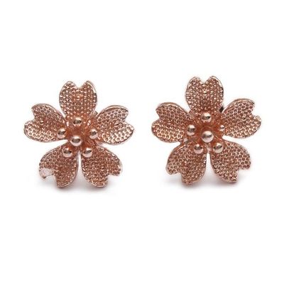 Alternate image for Cherry Blossom-Themed 18k Rose Gold-Plated Button Earrings Cherry Glam