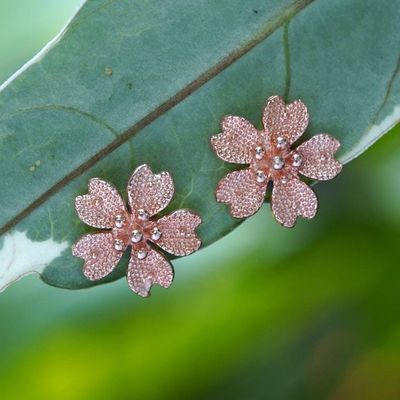 Alternate image for Cherry Blossom-Themed 18k Rose Gold-Plated Button Earrings Cherry Glam