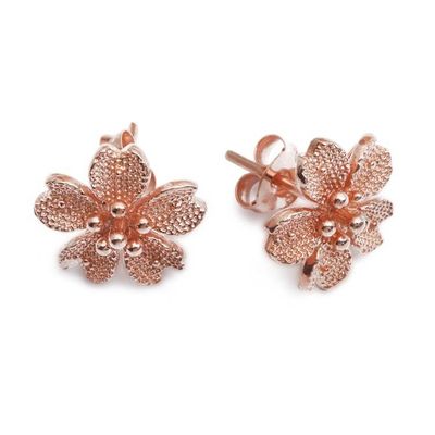 Alternate image for Cherry Blossom-Themed 18k Rose Gold-Plated Button Earrings Cherry Glam