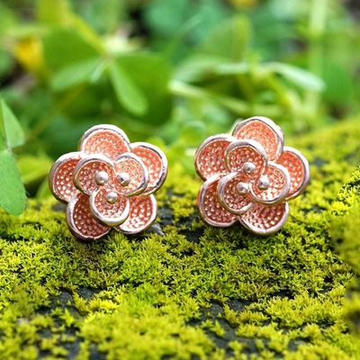 Primary image for Carnation Flower Textured 18k Rose Gold-Plated Stud Earrings Carnation of Spring