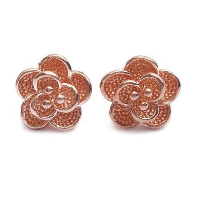 Alternate image for Carnation Flower Textured 18k Rose Gold-Plated Stud Earrings Carnation of Spring