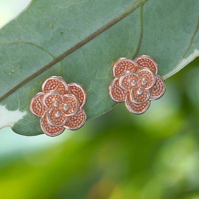 Alternate image for Carnation Flower Textured 18k Rose Gold-Plated Stud Earrings Carnation of Spring