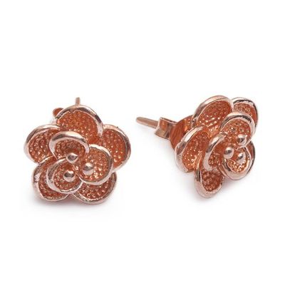 Alternate image for Carnation Flower Textured 18k Rose Gold-Plated Stud Earrings Carnation of Spring