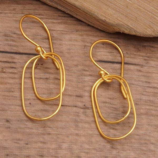Alternate image for Abstract Geometric 18k Gold-Plated Brass Dangle Earrings Double Abstract