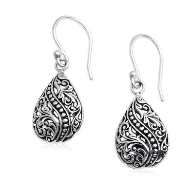 Alternate image for Silver Dangle Earrings with Vine Swirl and Dot Motifs Blossoming Drops