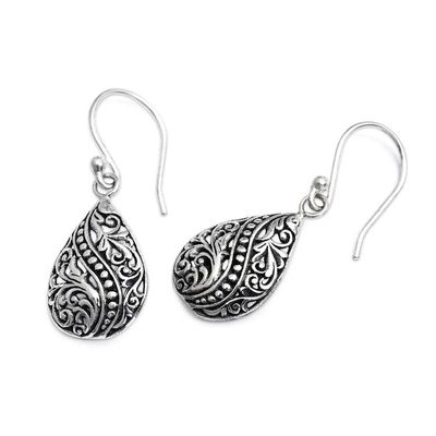 Alternate image for Silver Dangle Earrings with Vine Swirl and Dot Motifs Blossoming Drops