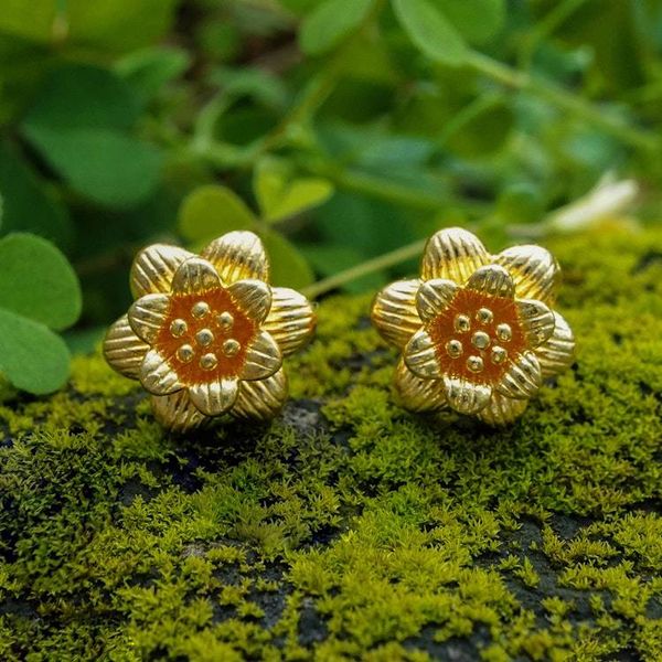 Alternate image for Floral Textured-Finished 18k Gold-Plated Stud Earrings Morning Freesia