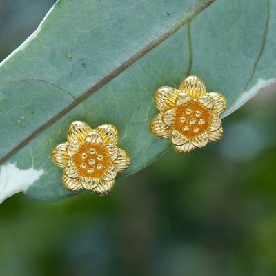 Alternate image for Floral Textured-Finished 18k Gold-Plated Stud Earrings Morning Freesia