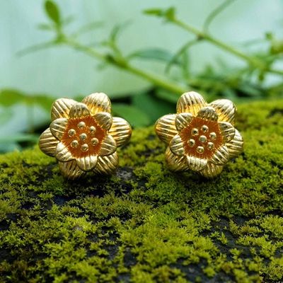 Alternate image for Floral Textured-Finished 18k Gold-Plated Stud Earrings Morning Freesia