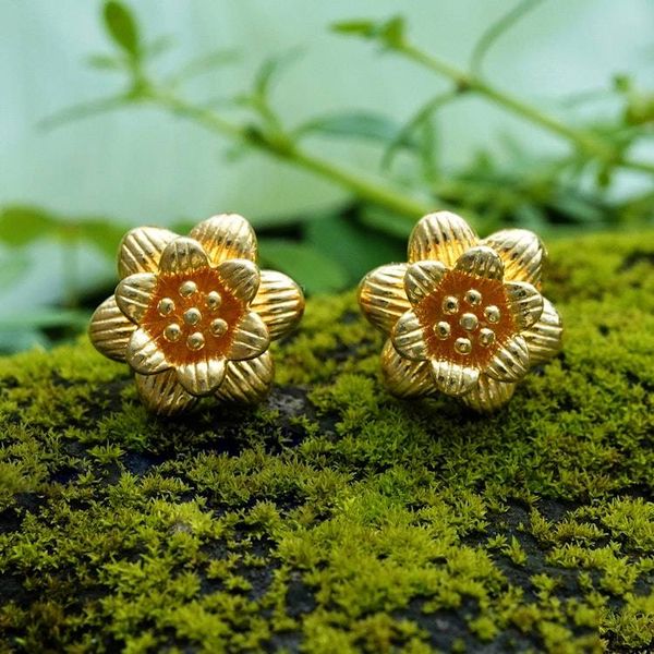 Alternate image for Floral Textured-Finished 18k Gold-Plated Stud Earrings Morning Freesia