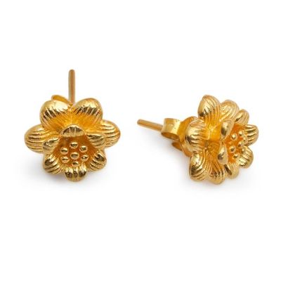 Alternate image for Floral Textured-Finished 18k Gold-Plated Stud Earrings Morning Freesia