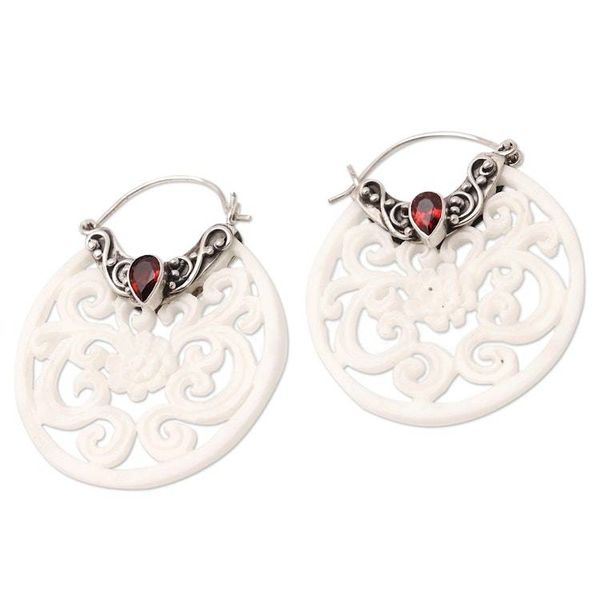 Alternate image for Garnet and Sterling Silver Hoop Earrings Pale Paradise