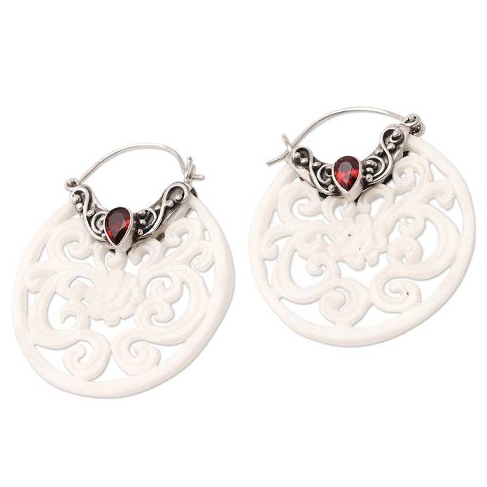 Garnet and Sterling Silver Hoop Earrings 'Pale Paradise'