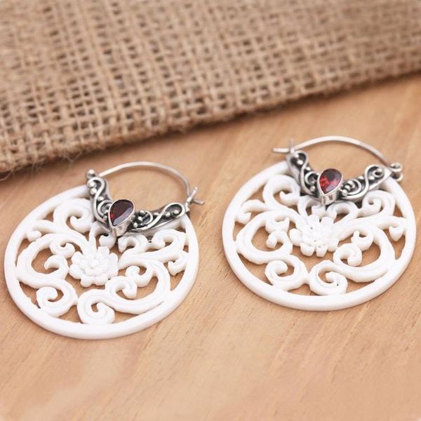 Alternate image for Garnet and Sterling Silver Hoop Earrings Pale Paradise