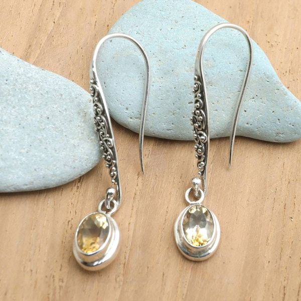 Alternate image for Sterling Silver and Citrine Dangle Earrings Crafted in Bali Heavens Treasure in Yellow