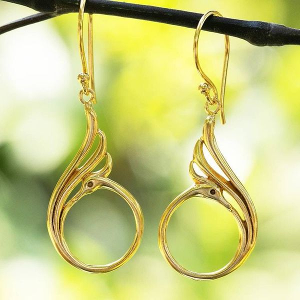 Alternate image for Peacock-Themed 18k Gold-Plated Brass Dangle Earrings Peacock Radiance