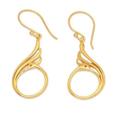 Alternate image for Peacock-Themed 18k Gold-Plated Brass Dangle Earrings Peacock Radiance