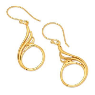 Alternate image for Peacock-Themed 18k Gold-Plated Brass Dangle Earrings Peacock Radiance