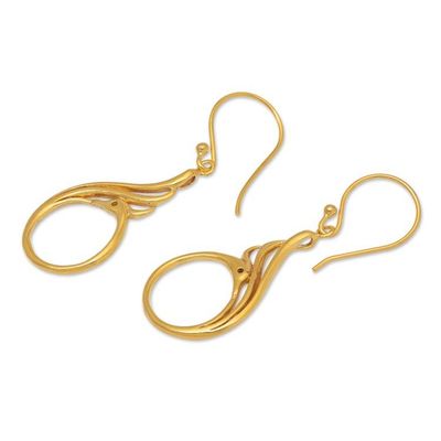 Alternate image for Peacock-Themed 18k Gold-Plated Brass Dangle Earrings Peacock Radiance