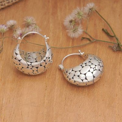 Primary image for Bubble-Patterned Sterling Silver Hoop Earrings from Bali Bubble Lady