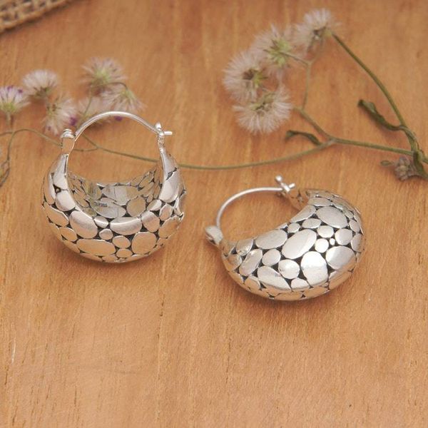 Alternate image for Bubble-Patterned Sterling Silver Hoop Earrings from Bali Bubble Lady