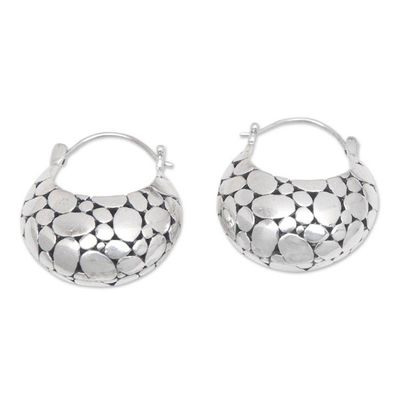 Alternate image for Bubble-Patterned Sterling Silver Hoop Earrings from Bali Bubble Lady