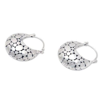 Alternate image for Bubble-Patterned Sterling Silver Hoop Earrings from Bali Bubble Lady