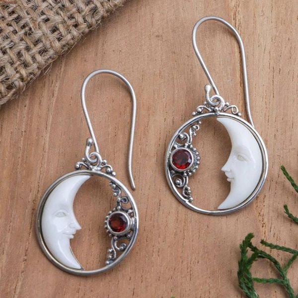 Alternate image for Sterling Silver and Garnet Dangle Earrings One Moonlit Night