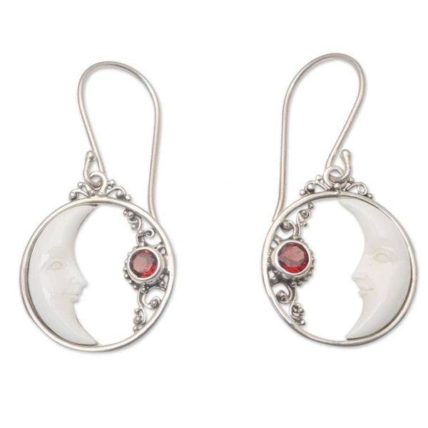 Alternate image for Sterling Silver and Garnet Dangle Earrings One Moonlit Night