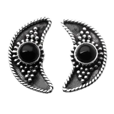 Primary image for Onyx Button Earrings with Crescent Moon Motif Crescent Night