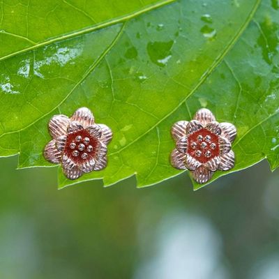 Primary image for Spring-Themed 18k Rose Gold-Plated Freesia Stud Earrings Rose Freesia