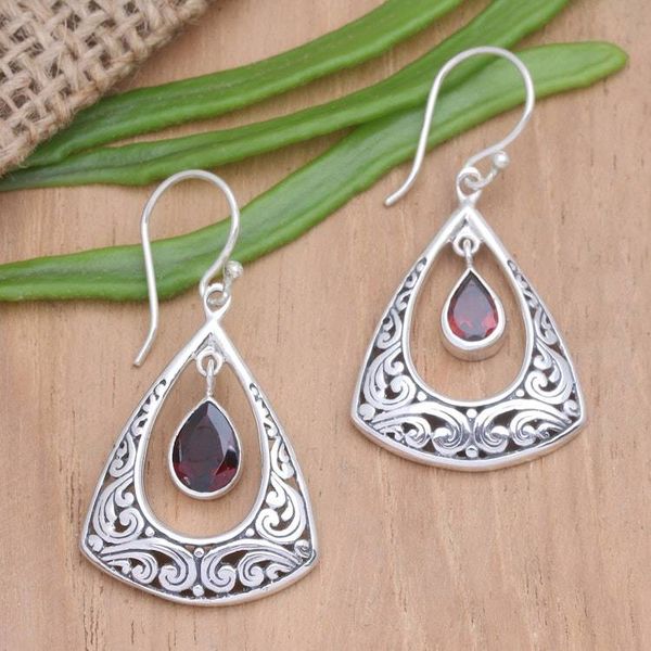 Alternate image for Balinese Garnet and Sterling Silver Dangle Earrings Blessed Soul