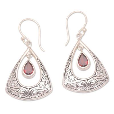 Alternate image for Balinese Garnet and Sterling Silver Dangle Earrings Blessed Soul