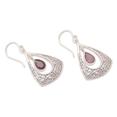 Alternate image for Balinese Garnet and Sterling Silver Dangle Earrings Blessed Soul