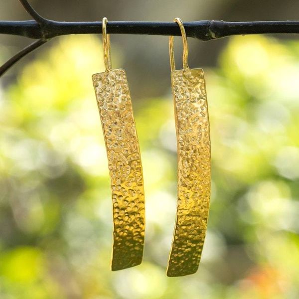 Alternate image for Modern Hammered 18k Gold-Plated Brass Bar Drop Earrings Glorious Textures